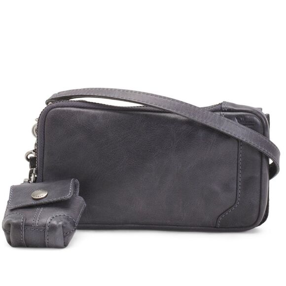FRYE Gray Distressed Leather Melissa 3-in-1 Pouch Purse Sanitizer Crossbody Bag